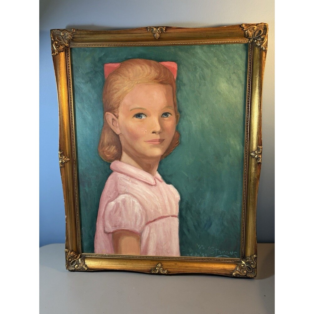 Portrait of A Young Woman 21 1/2 x 17 Oil On Canvas Signed by Steven’s 1965 VG